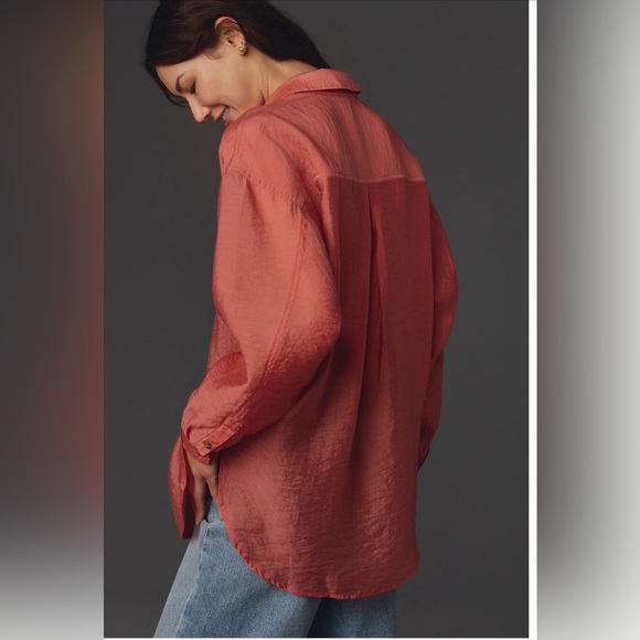 Anthropologie Sheer Rose Button Down shirt- Size Large - Picture 3 of 4